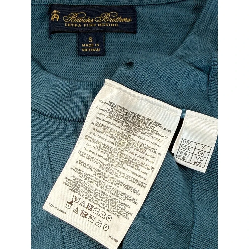 Brooks Brothers Extra Fine Merino Wool Crewneck Sweater Mens S Teal Blue